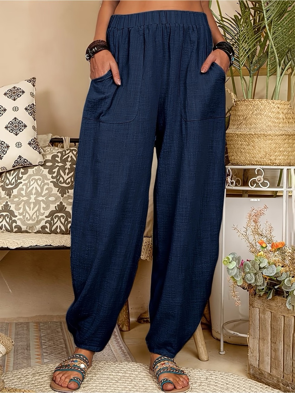 Women's Navy Harem Pants with Pockets